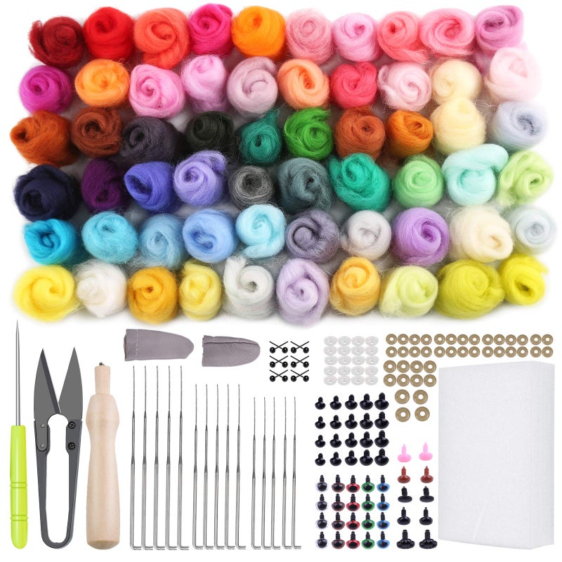 JUPEAN Needle Felting Kits, 60 Colors Wool Roving, Wool Felting Kit with Felting Needles, Foam Mat, Needle Felting Supplies - Image 1